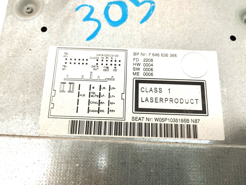 Recambio de sistema audio / radio cd para seat altea xl (5p5) 2.0 tdi referencia OEM IAM 7645636366  