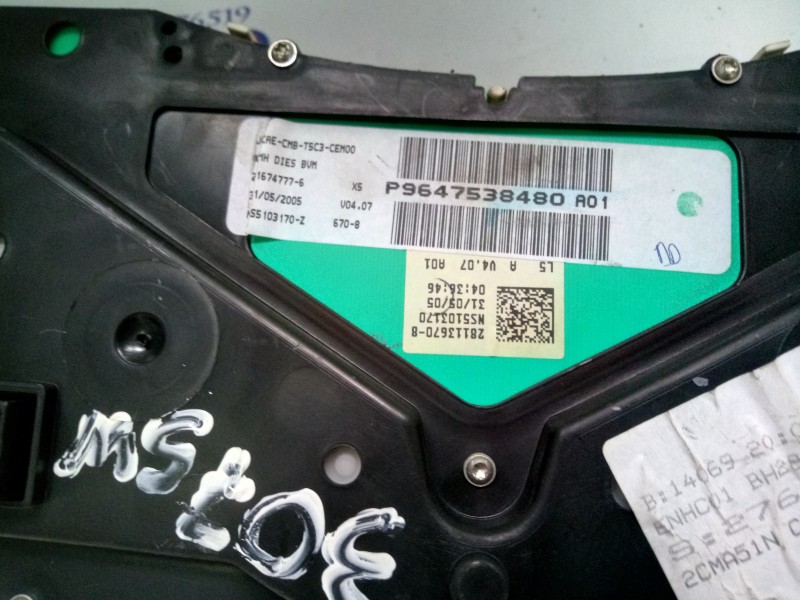 Recambio de cuadro instrumentos para peugeot 307 (s1) 2.0 hdi cat referencia OEM IAM 9647538480  