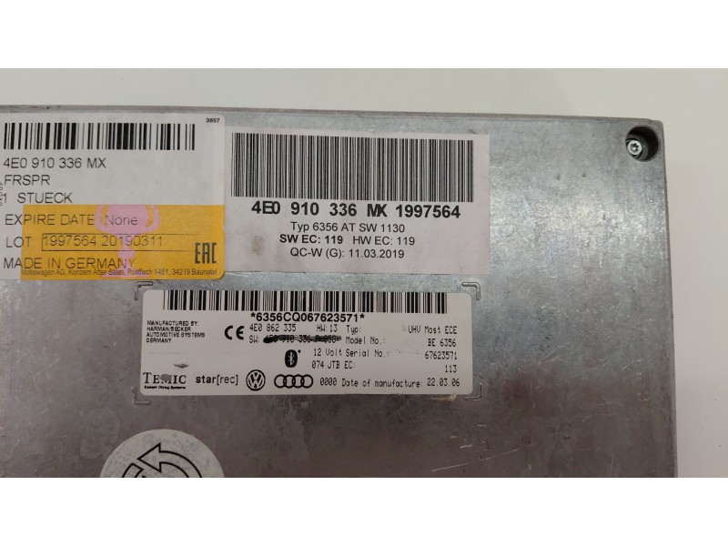 Recambio de modulo electronico para audi q7 (4l) 3.0 v6 24v tdi referencia OEM IAM 4E0910336  