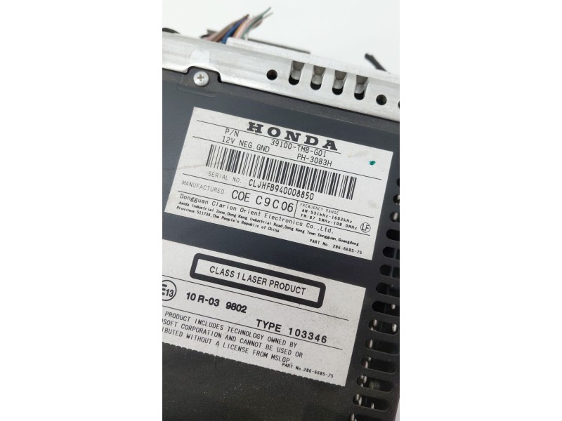 Recambio de sistema audio / radio cd para honda insight (ze2) 1.3 cat referencia OEM IAM 39100tM8G01  
							