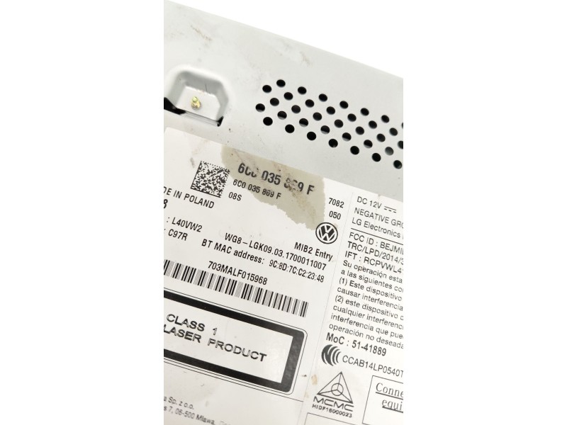 Recambio de pantalla multifuncion para volkswagen polo v (6r1, 6c1) 1.4 tdi referencia OEM IAM 6C0035869F  
							