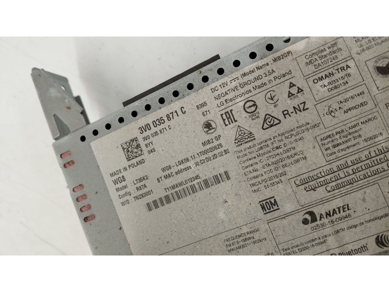 Recambio de pantalla multifuncion para skoda superb iii (3v3) 2.0 tdi referencia OEM IAM 3V0035871C  