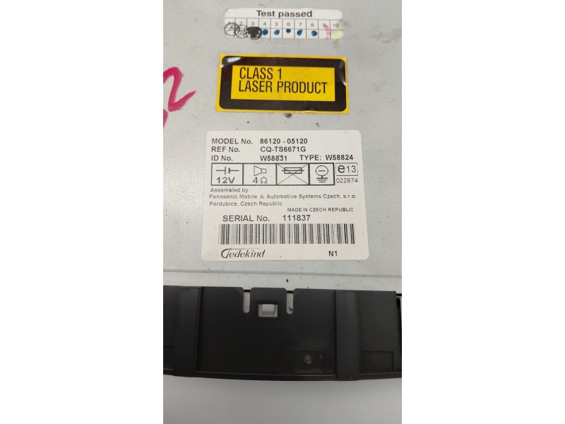 Recambio de sistema audio / radio cd para toyota avensis (_t25_) 2.0 d-4d (adt250_) referencia OEM IAM 86120-05120  
							