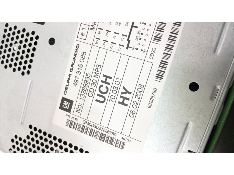 Recambio de sistema audio / radio cd para opel astra h (a04) 1.7 cdti (l48) referencia OEM IAM 13289935  
							