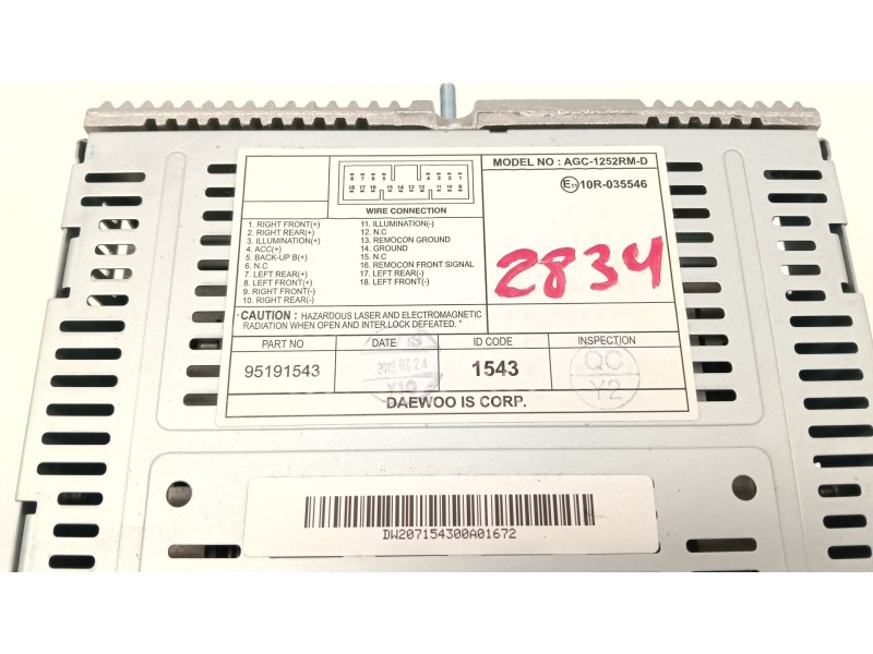 Recambio de sistema audio / radio cd para chevrolet spark (m300) 1.0 referencia OEM IAM 95191543 AGC1252RMD 
							
