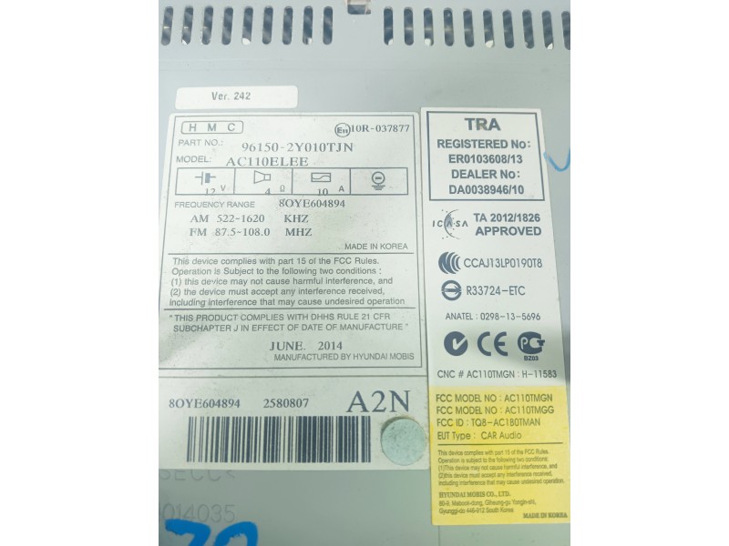 Recambio de sistema audio / radio cd para hyundai ix35 1.7 crdi cat referencia OEM IAM 961502Y010TJN  