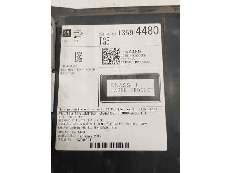 Recambio de sistema audio / radio cd para opel insignia a sedán (g09) 2.0 cdti (69) referencia OEM IAM 13594480  
							