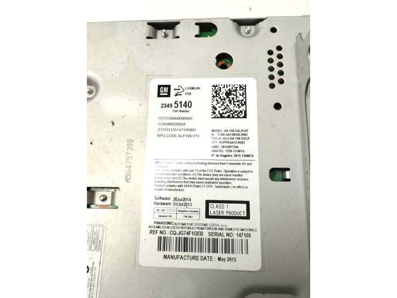 Recambio de sistema audio / radio cd para opel zafira tourer 1.6 cdti dpf ecoflex s&s 136 cv referencia OEM IAM 23495140  