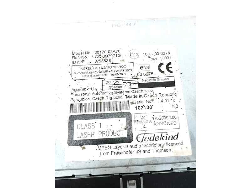 Recambio de sistema audio / radio cd para toyota auris 2.0 d-4d 126 cv referencia OEM IAM 8612002A70  
							