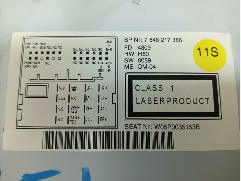 Recambio de sistema audio / radio cd para seat altea (5p1) 2.0 tdi referencia OEM IAM W05P0035153B  