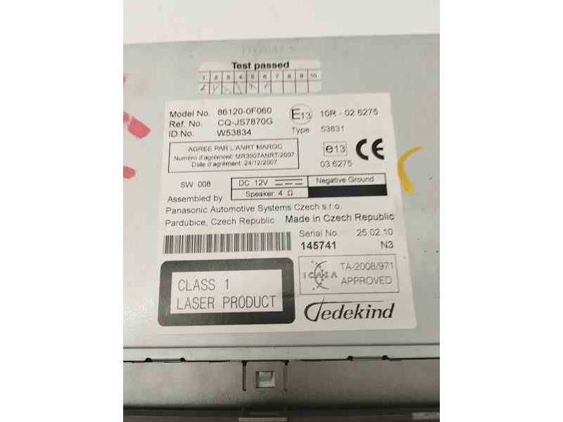 Recambio de sistema audio / radio cd para toyota verso advance referencia OEM IAM 861200F060  