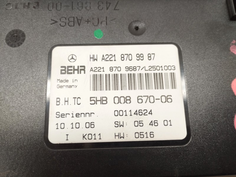 Recambio de centralita calefaccion para mercedes-benz clase s (w221) berlina 3.0 cdi cat referencia OEM IAM A2218709987  
							